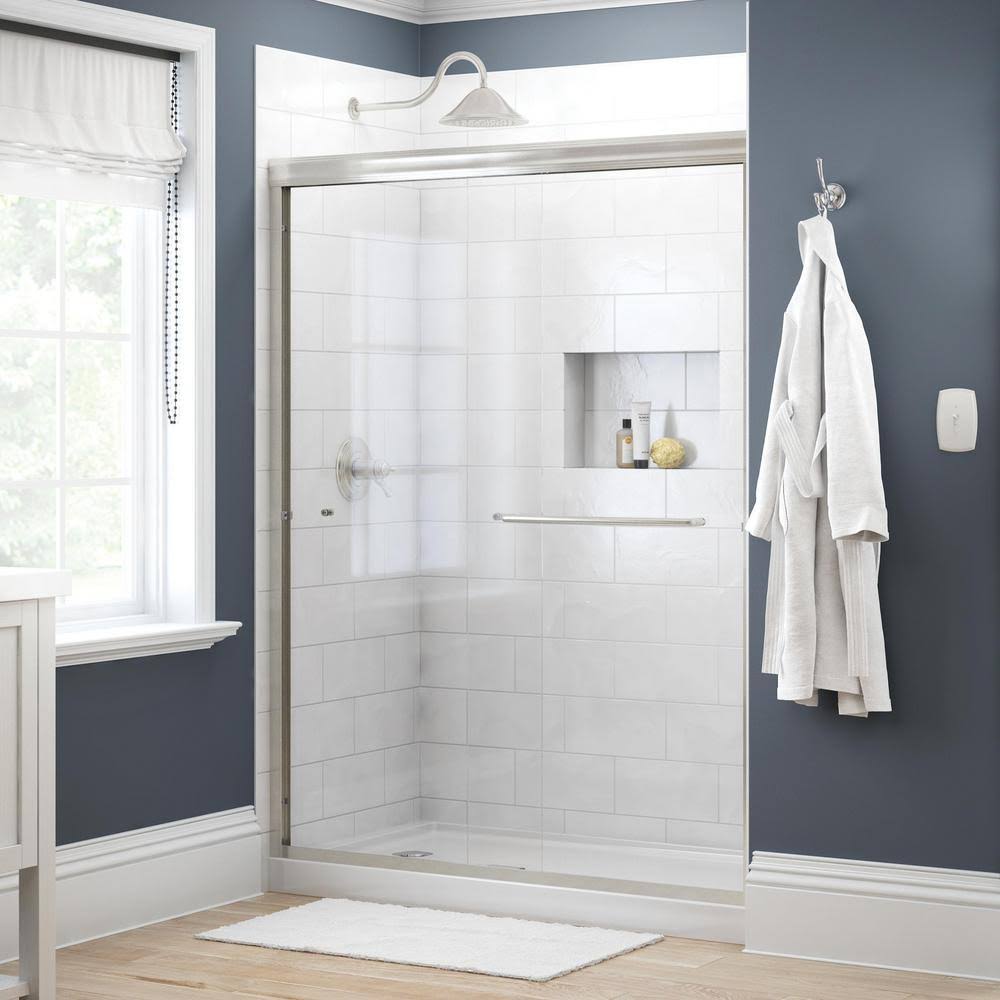 Delta Simplicity 60 in. x 70 in. Semi-Frameless Traditional Sliding Shower Door in Nickel with Clear Glass ZTE04X_FSO8 Delta Simplicity 60 in. x 70 in. Semi-Frameless Traditional Sliding Shower Door in Nickel with Clear Glass ZTE04X_FSO8