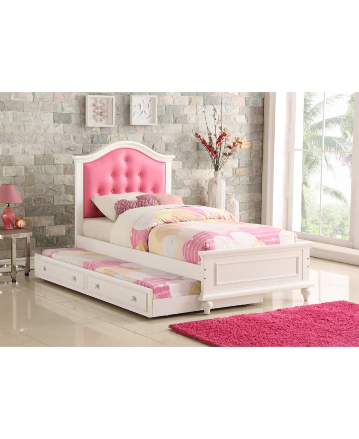 Benzara - Cherub Twin Size Bed with Trundle in Pink and 3IRXQ1_0TQC Benzara - Cherub Twin Size Bed with Trundle in Pink and 3IRXQ1_0TQC
