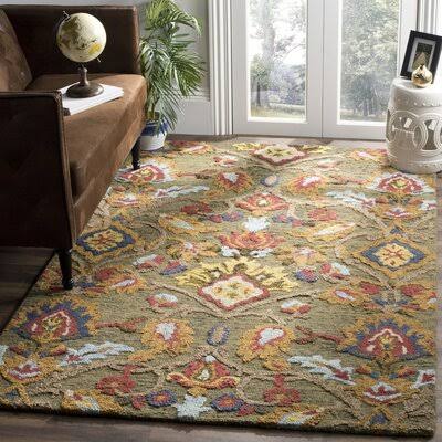 Jahiem Floral Handmade Tufted Wool Green/Tan Area Rug Bungalow Rose Rug Size Rectangle 5' x 8' X1IRPO_UGUO Jahiem Floral Handmade Tufted Wool Green/Tan Area Rug Bungalow Rose Rug Size Rectangle 5' x 8' X1IRPO_UGUO