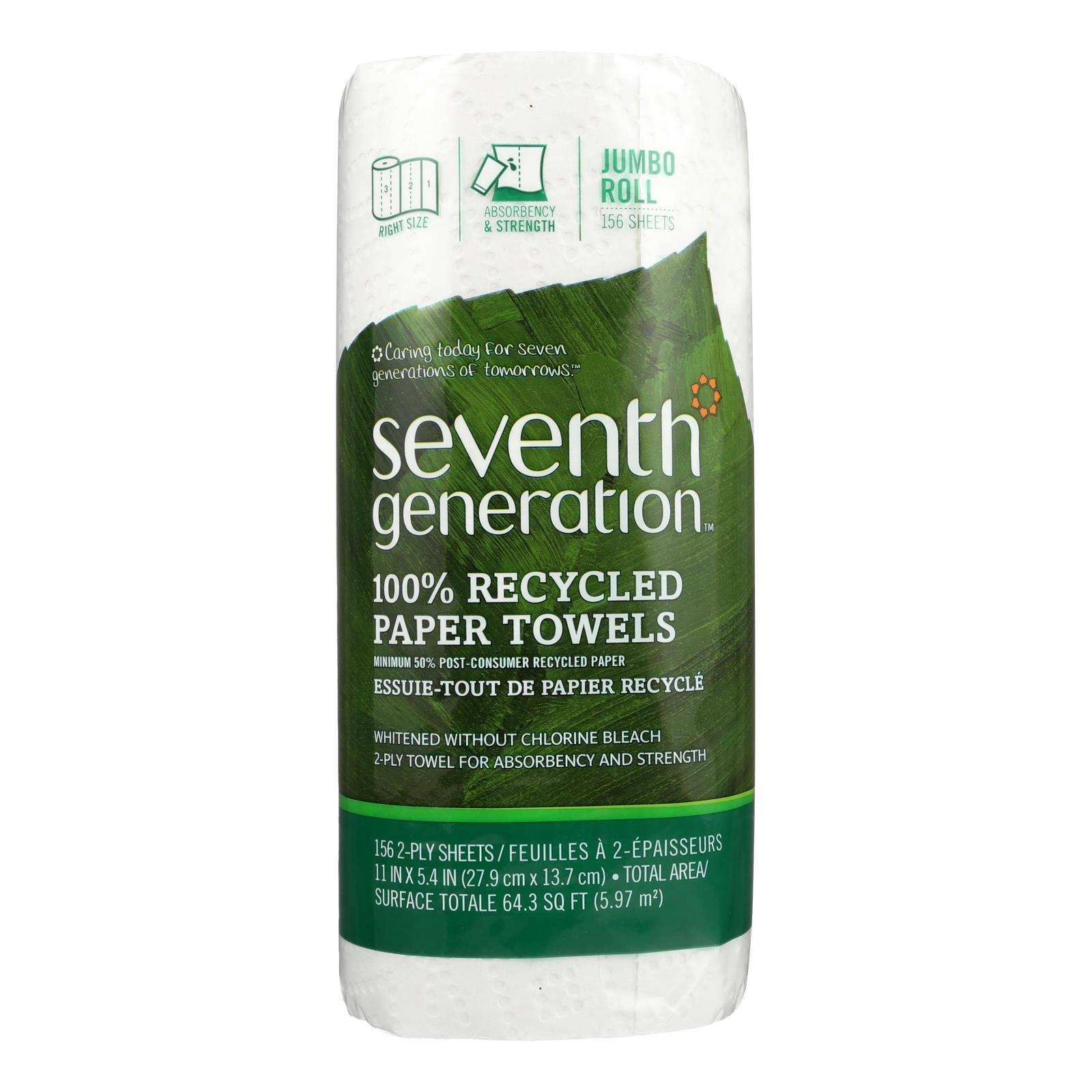 Seventh Generation 100% Recycled Paper Towel Rolls, 2-Ply, 11 x 5.4 Sheets, 156 Sheets/RL, 24/0J8ONN_UJGI Seventh Generation 100% Recycled Paper Towel Rolls, 2-Ply, 11 x 5.4 Sheets, 156 Sheets/RL, 24/0J8ONN_UJGI