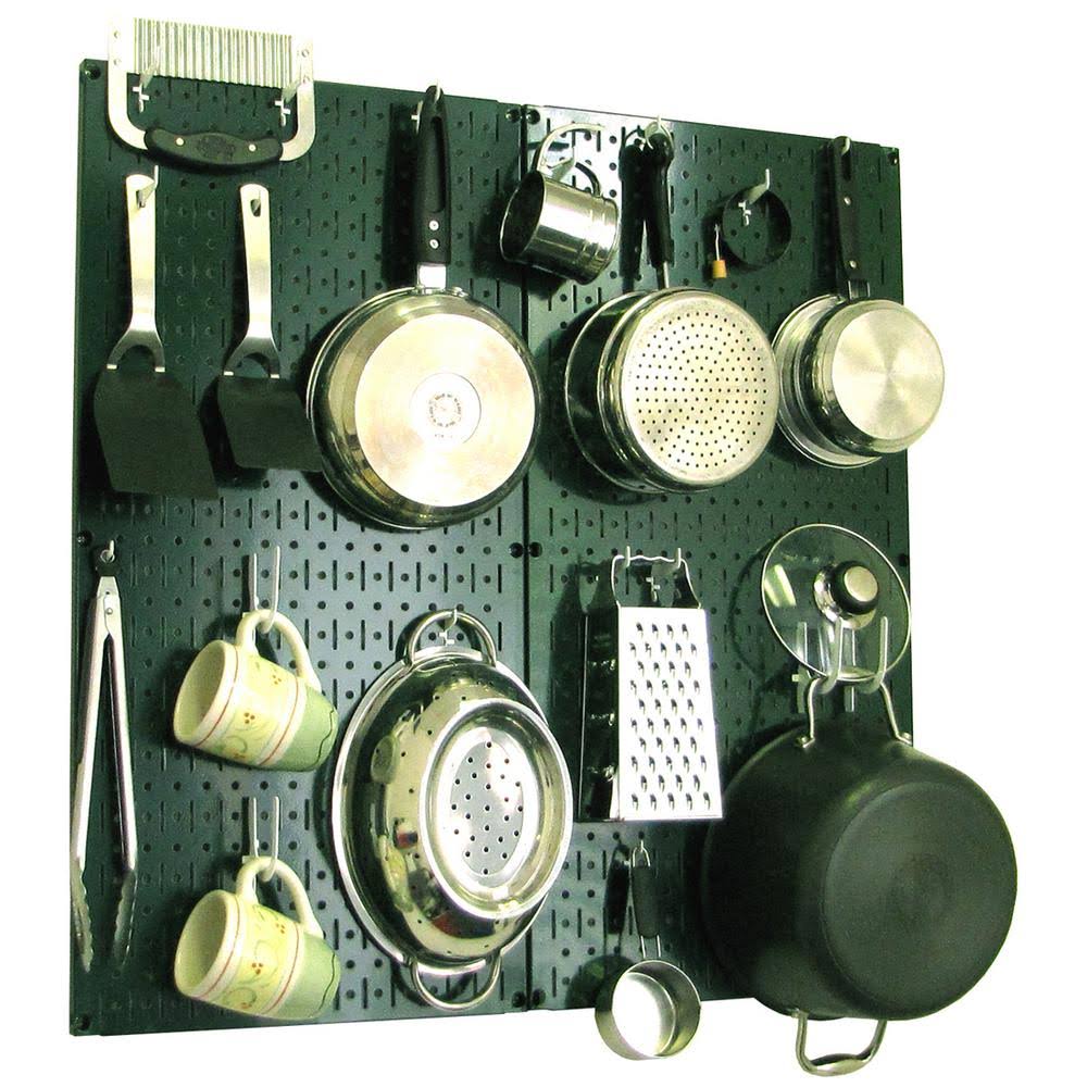 Wall Control Kitchen Pegboard 32 in. x 32 in. Metal Peg Board Pantry Organizer Kitchen Pot Rack Green Pegboard and White Peg SIPU5T_DVBG Wall Control Kitchen Pegboard 32 in. x 32 in. Metal Peg Board Pantry Organizer Kitchen Pot Rack Green Pegboard and White Peg SIPU5T_DVBG
