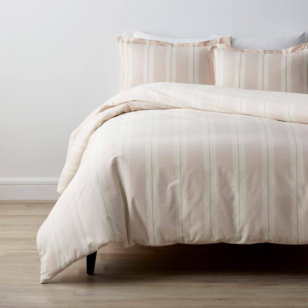 The Company Store Wide Stripe Yarn Dyed Rose Cotton Percale Full Duvet COVER, 0PT47G_057Y