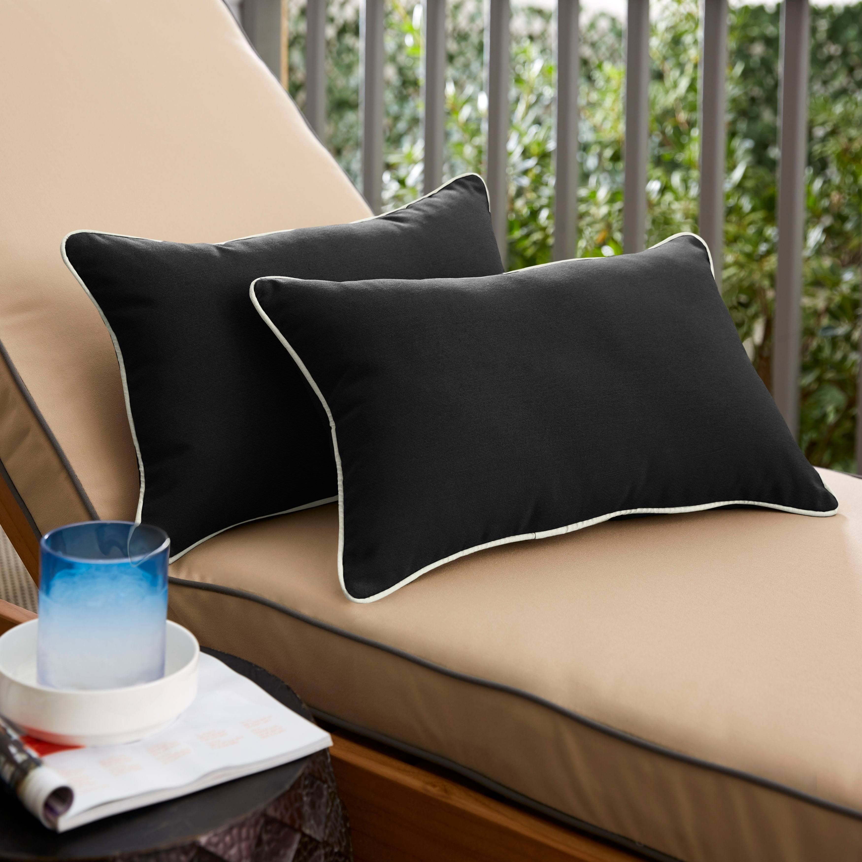 Sunbrella Canvas Black/ Canvas Natural Indoor/ Outdoor Pillows (Set) 12 in x 18 VNMY4T_M9JP