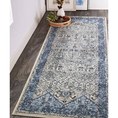 Lorentz Ivory/Blue Area Rug World Menagerie Rug Size Runner 2'FWI0BX_WPRK