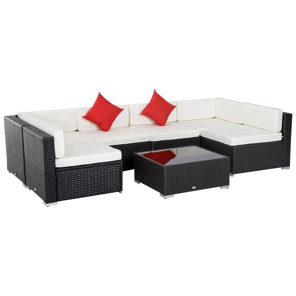 Outsunny Rattan Wicker 7 Piece Sectional Patio Conversation 6TYYIW_ML9W Outsunny Rattan Wicker 7 Piece Sectional Patio Conversation 6TYYIW_ML9W