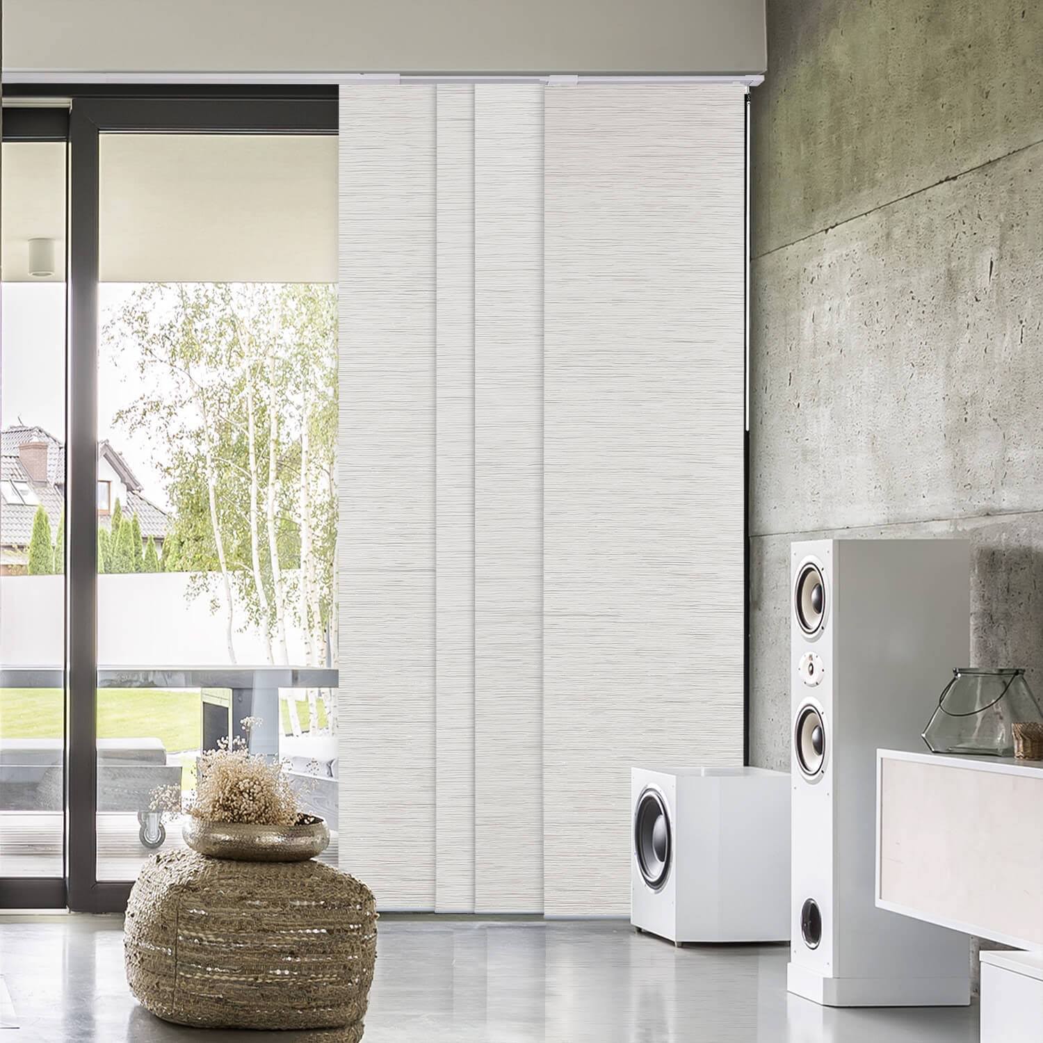 GoDear Design Mica + 99.99% Blackout Natural Woven Adjustable Sliding Window Panel Track with 23 in. Slates Up to 86 in. W x 96  OZGMZH_NDFF