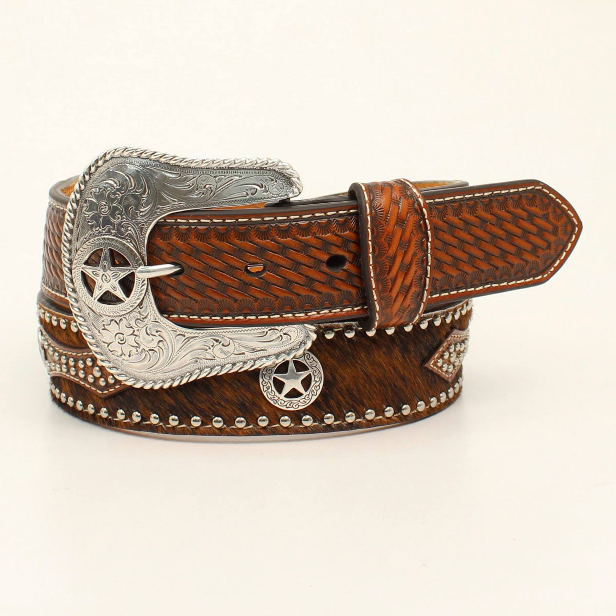 Nocona Western Belt Mens Leather Hair Star Concho Brown FVGIPA_BVWG Nocona Western Belt Mens Leather Hair Star Concho Brown FVGIPA_BVWG