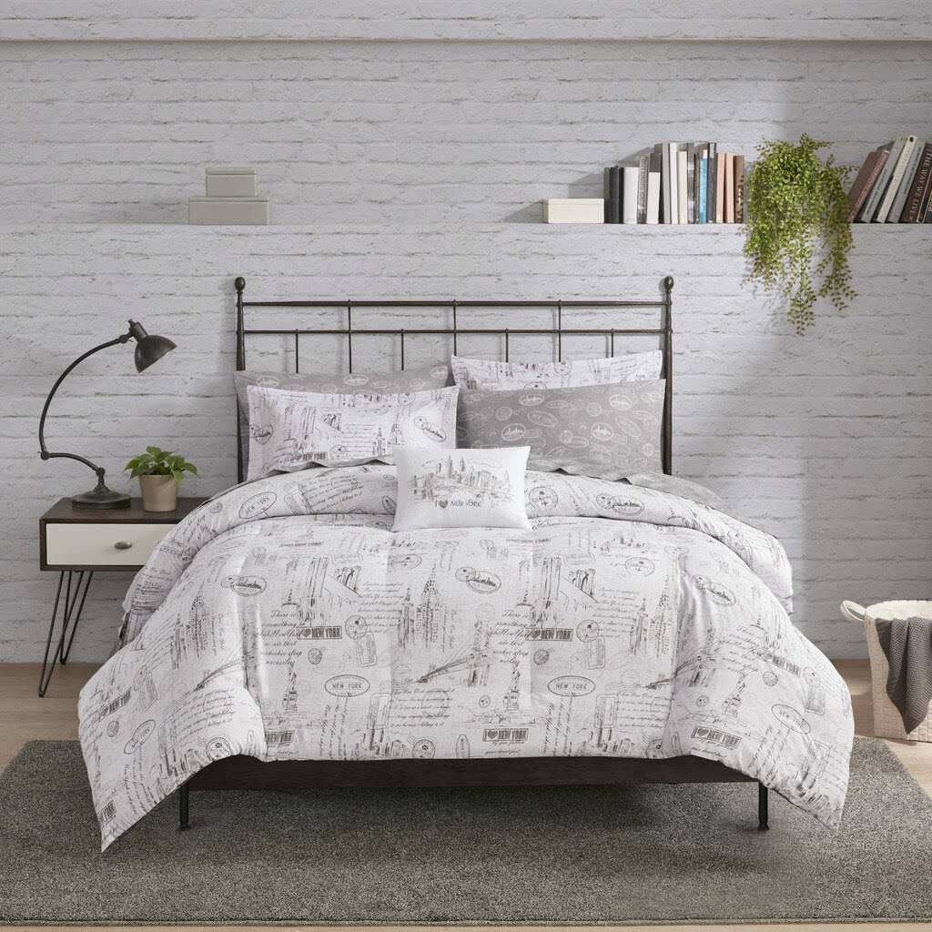 Queen Skyline Reversible Complete Bedding Set Black FT07GY_IR5Q Queen Skyline Reversible Complete Bedding Set Black FT07GY_IR5Q
